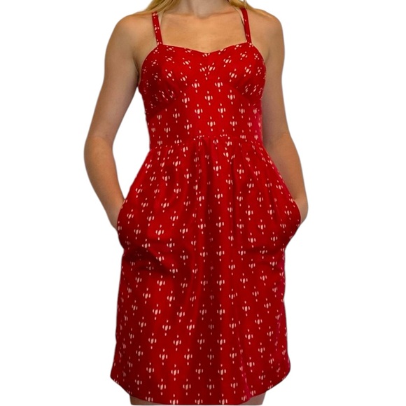 J. CREW RED & WHITE PRINT MINI DRESS SZ 14 - Picture 2 of 8